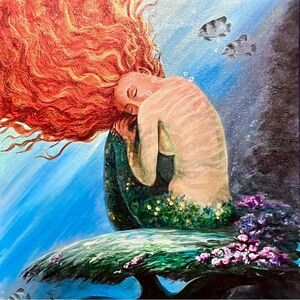 MERMAID ACRYLIC PAINTING/ Red-Headed WATER NYMPH / August 2018 / SIGNED B. Mannt